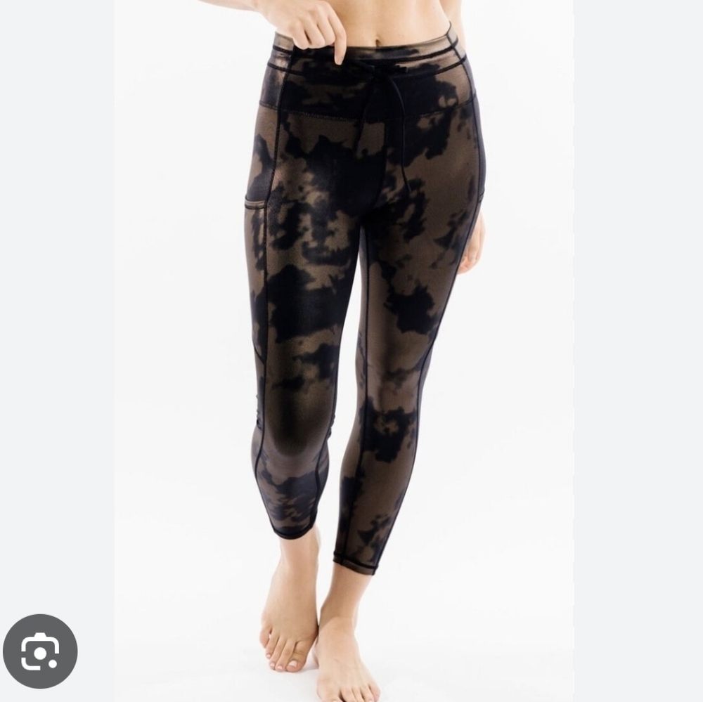 ZYIA Bronze Hendrix Drawstring Pocket Luxe Leggings Sz 4